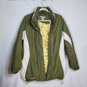 Columbia Sportswear Sage and Cream Adj Waist Drawstring Zip Pocket Ski Coat Sz L